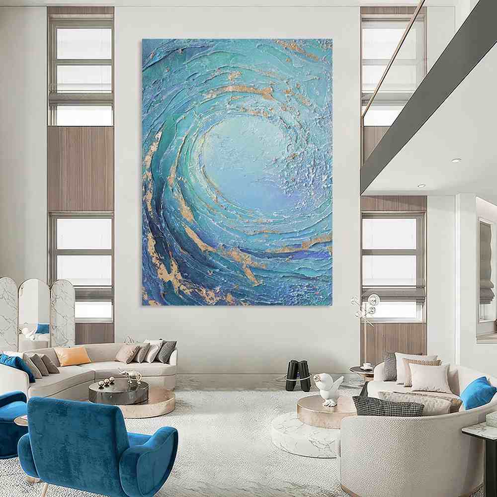 Oversized Blue Textured - luxury oversized wall art for villa
